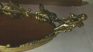 Large Vintage Vanity Mirror Tray 26 " X15 " Gold Ormolu Metal Cherub W/dove - Leaves