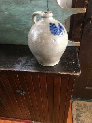 19thc Ovoid Stoneware Jug With Cobalt Blue Salt Glaze Nr Aafa