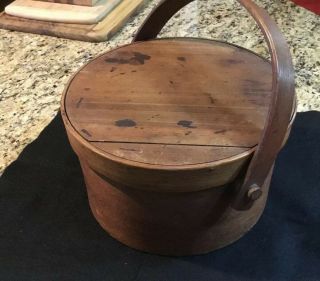 Antique Bent Wood Large Pantry Box With Lid & Handle