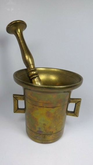 Antique Heavy Brass Apothecary Mortar And Pestle 8.  12 Lbs / 5 3/4” Tall Medicine