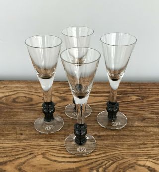 Tequila Rose Black Footed Blown Glass Cordial Liquor Shot Glasses Set Of 4