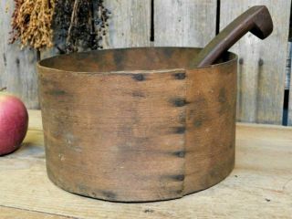 Aafa Early Antique Primitive Round Wood Pantry Box W/ Hooked Scoop