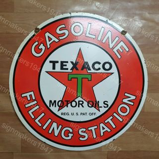Texaco Gasoline Station 2 Sided Vintage Porcelain Sign 24 Inches Round