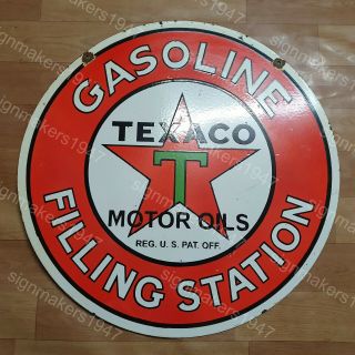 TEXACO GASOLINE STATION 2 SIDED VINTAGE PORCELAIN SIGN 24 INCHES ROUND 2