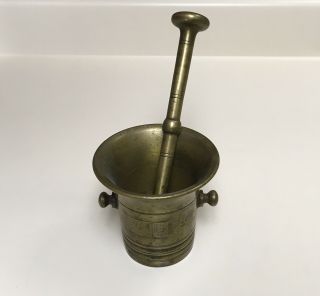 Vintage Antique Brass Mortar And Pestle Pill Crusher