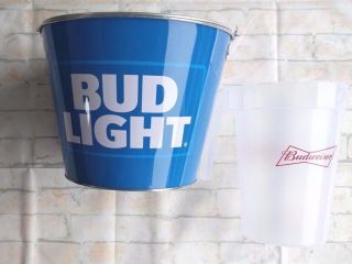 Bud Light Budweiser Metal Beer Ice Bucket Cooler Bbq Man Cave Beer Pitcher