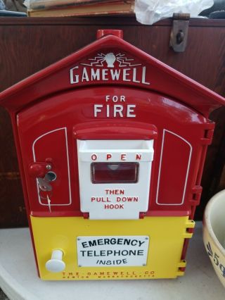 Stunning Vintage Gamewell Fire Alarm Box 100 Complete W/key.  Perfect Restore?