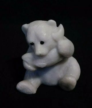 Vintage Aartik Sculpture " Bear And Salmon " Hand Carved White Soapstone Figurine