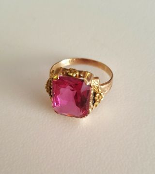 Ostby Barton Ob 10k Gold Pink Tourmaline Or Ruby Vintage Heirloom Size 6.  25 Ring
