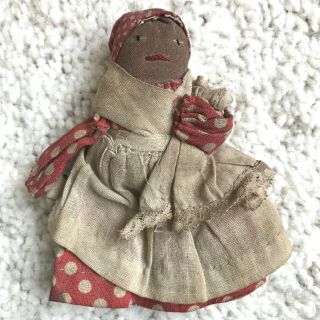 Vintage Folk Art Black Female Doll,  All Hand Sewn,  Shows Its Age