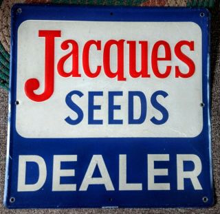 Rare Vintage Jacques Seeds Hybrids Dealer Embossed Metal Sign.  L@@k