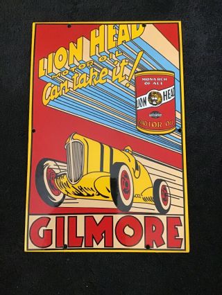 Vintage Gilmore Oil Gasoline Porcelain Sign Gas Service Station Pump Plate Rare