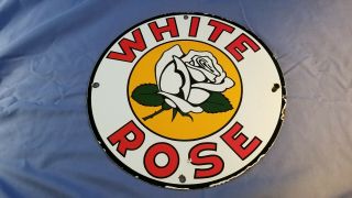 Vintage White Rose Gasoline Porcelain Sign Gas Service Station Pump Plate Ad