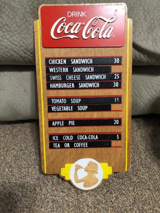 Coca Cola Wooden Menu Board 9 X 18 Inches Sunbelt