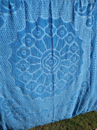 Vintage Blue Queen Size Chenille Bedspread