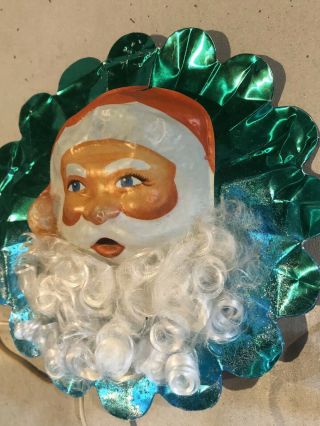Vintage Foil Plastic Santa Claus Tree Topper Ornament Decoration Lighted