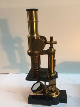 Antique Brass & Iron Microscope Made In France Box & Key