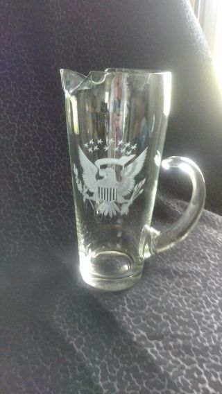 American Eagle And Stars Etched Martini Pitcher Barware