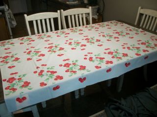 Vintage Red Cherries Cherry Pattern Cotton Tablecloth 48 " X 65 "