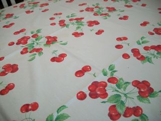 Vintage Red Cherries Cherry Pattern Cotton Tablecloth 48 