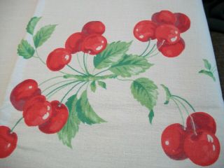 Vintage Red Cherries Cherry Pattern Cotton Tablecloth 48 