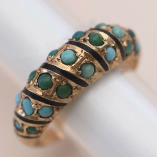 Antique Victorian 14k Gold Persian Turquoise Enamel Domed Torsade Sz 8 Ring