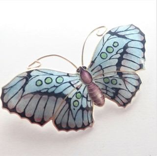 Ja&s Art Deco Silver Enamel Butterfly Brooch