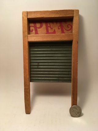 Primitive Toy Wood And Tin Washboard " Pet "