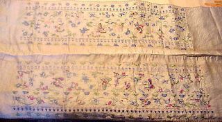 Old Vintage Antique Chinese Embroidered Silk Table Runner 37 Inch X 17 Inch - Nr