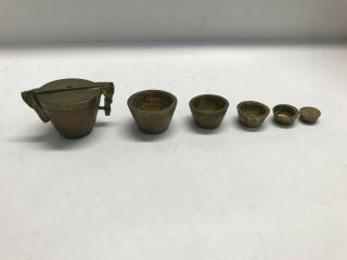 Vintage 6 Pc Brass Cup Weights Nesting Apothecary Scale Weights