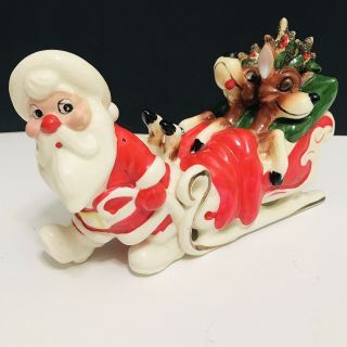 Vintage Kreiss Santa Pulling Sleigh Tipsy Sleeping Reindeer Christmas Japan
