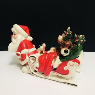 Vintage Kreiss Santa Pulling Sleigh Tipsy Sleeping Reindeer Christmas Japan 2