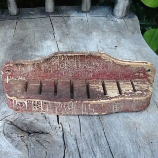 Early Primitive Wooden Knife Holder Old Crackle Red Paint Turn Of The Century