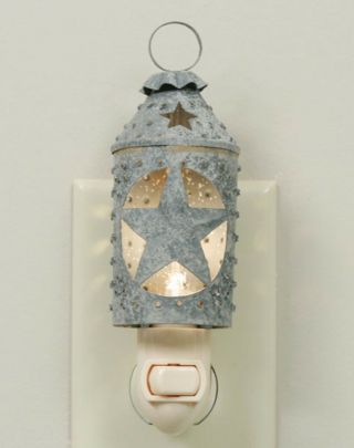 Country Farmhouse Metal Punched Star Lantern Night Light Barn Roof