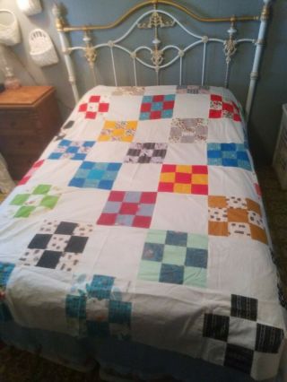 Vintage Nine Patch Patchwork Quilt Top To Make Into A Quilt 79x63 Twin/full B
