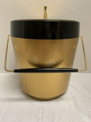 Vintage West Bend Retro Atomic Gold & Black Bar Ice Bucket Usa