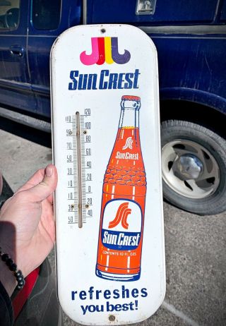 Sun Crest Orange Soda Pop 16 " Metal Thermometer Sign Vintage - 