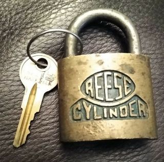Vintage Brass Reese Cylinder Padlock Lock With Key Made In Usa