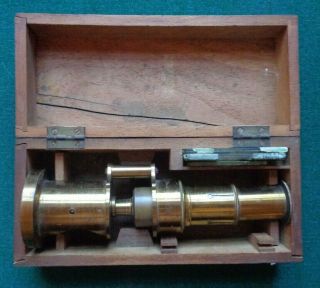 18th Century Antique Georgian Microscope & Slides In Mahogany Case