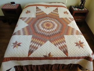 Texas Lone Star With Satellites Vintage Calico Dated 1984 Quilt 84x84