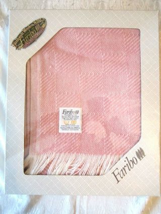 Vintage Faribo Wool Blend Pink/white Afghan Throw Blanket Fringe