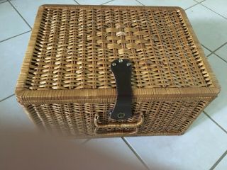 Vintage Wicker Basket Or Suitcase 18 " X 14 " X 10 " With Leather Clasp