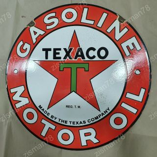 TEXACO MOTOR OIL GASOLINE 2 SIDED VINTAGE PORCELAIN SIGN 24 INCHES ROUND 3