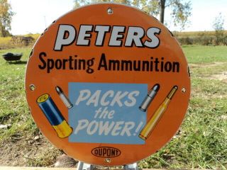 Old Vintage Peters Sporting Ammunition Porcelain Enamel Sign Oupont Bullets