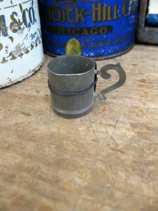 Tiny Early Antique Child ' s Toy Tin Cup w Spoon German Dollhouse 3