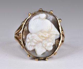 Antique Victorian 9ct Gold Aesthetic Hard Stone Cameo Ring,  Sir Walter Raleigh??