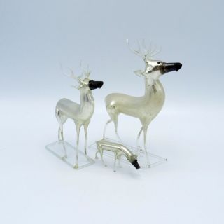 Vintage Germany Blown Mercury Glass Deer Christmas Reindeer Family Figurines