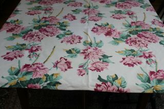 Vintage Bark Cloth Tablecloth Puritan Vat Print 44x44 Pink Flowers