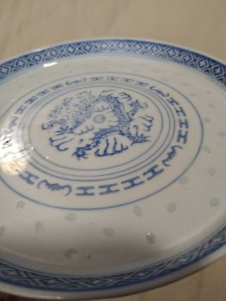 Vintage Jingdezhen Blue White Rice Eyes Grain Porcelain Plates 5 Claw Dragon