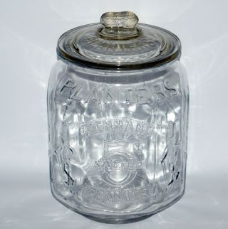 Planters Pennant 5 Cent Salted Peanuts Clear Glass Jar With Lid 8x11 " Display